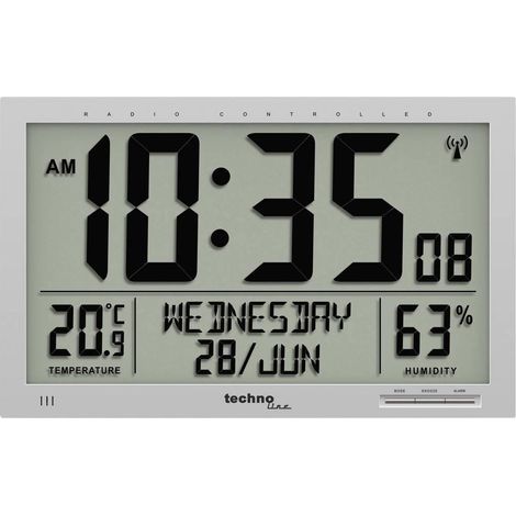 Techno Line WS 8013 Reloj de Pared Plateado LCD Grande