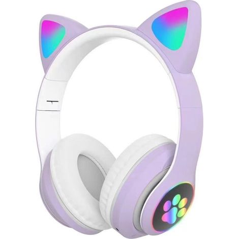 Bluetooth-Kopfhörer in Katzenohrform für Kinder, Over-Ear mit LED-Licht, faltbare kabellose Stereo-Kopfhörer mit Mikrofon (Lila) (1/5)