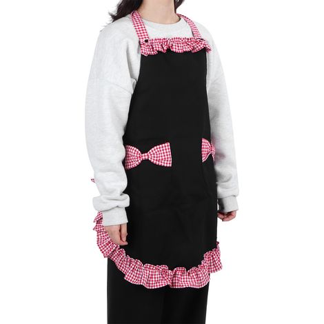 Tablier de cuisine à nœud papillon multifonction, imperméable et anti-taches - Noir et Rose (1/5)