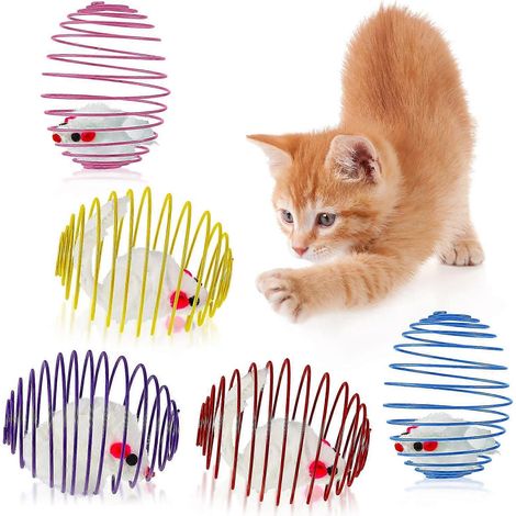 Lot de 5 balles à ressort extensibles pour chat, jouets interactifs et amusants, couleurs aléatoires. (1/5)