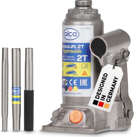 alca® Hydraulischer Wagenheber 2t I Stempelheber & Unterstellheber aus Stahl I für Auto, Motorrad, PKW & Werkstatt I Hubhöhe 158-308 mm I TÜV-zertifiziert & GS-Geprüft
