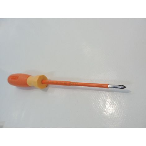 Tournevis cruciforme Phillips 3X100mm isolé 1000V manche bi-matière lame acier chromé decolletée PH0 DERANCOURT CRU3X100BD (1/4)