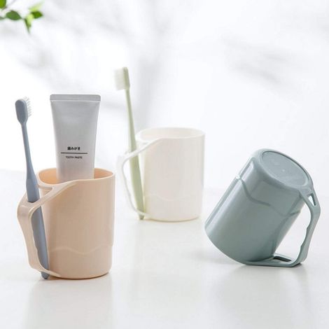 Support Pour Brosse À Dents - Tasse De Rincage - 400 Ml - En Polypropylène Alimentaire - Blanc Bleu Beige - Lot De 3 (1/5)
