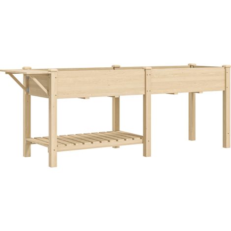 Jardinière sur pieds carrée 2 bacs potager de jardin avec étagère tablette inférieure en bois naturel 207x59x78 cm (1/5)