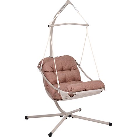 Sillón columpio colgante moderno cuerda soporte de acero con recubrimiento en polvo con cadena y cojín de olefina marrón Alghero (1/5)