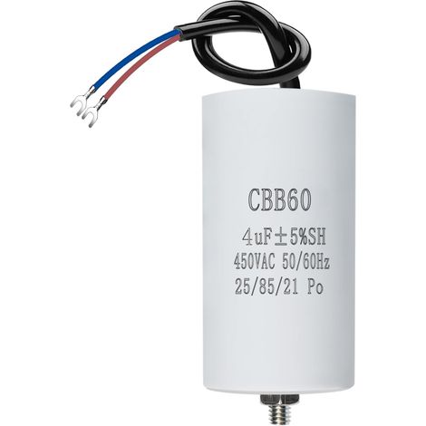 CBB60 450V 4µF 50/60HZ Condensateur de démarrage,Condensateur de moteur,Condensateur de marche de moteur,avec fils M8,34x65mm,4UF,Pour moteur,Pompes de piscine,Fendeurs de bois,Tondeuses à gazon (1/5)