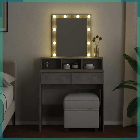 Coiffeuse - 848181 - gris béton - LED - 2 tiroirs (1/5)