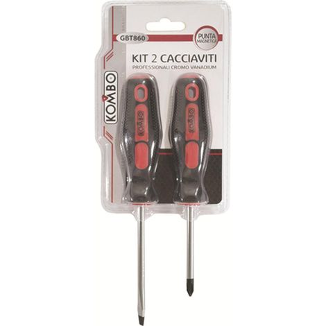 Set 2 Cacciaviti Croce 2x75mm spaccato 6x100mm Manico Ergonomico Antiscivolo