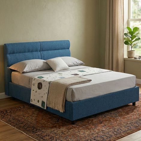 Cama de plaza y media Brinzio, colchón incluido, funda extraíble Made in Italy, con contenedor, azul (1/5)