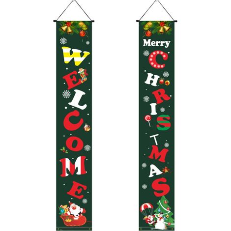 Guirlande De Porte De Noël - Bannière Festive 180 X 30 Cm - Tissu Oxford - Pour Intérieur Et Extérieur - Lot De 2 (1/5)