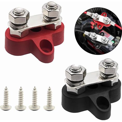 2 terminales M8 de 5/16" de alta resistencia, con aislamiento de tierra positiva, para baterías, para barcos, autocaravanas y más, color negro y rojo.