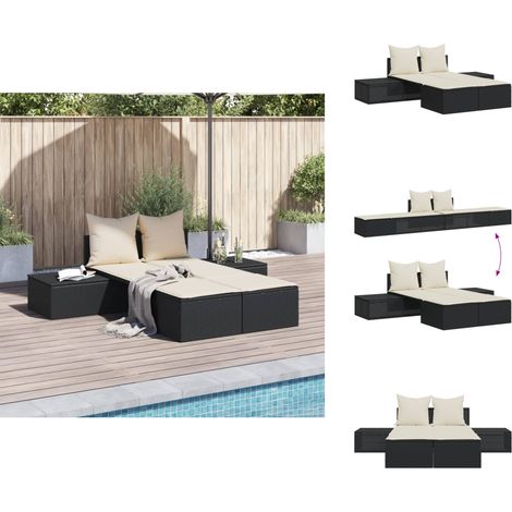 Chaise longue double avec coussins noir résine tressée - Chaises Longues Doubles - Chaises Longues De Jardin - Salon De Jardin - Mobilier De Jardin - Résine Tressée (1/5)
