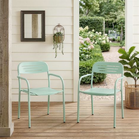 Set di 2 sedie da giardino impilabili, set di mobili da esterno resistenti alle intemperie con braccioli, 56x58x78 cm, verde.