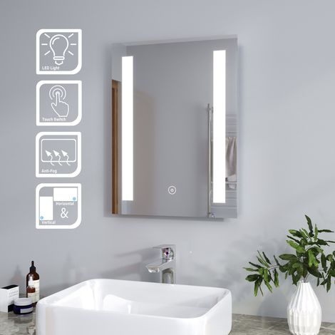 500 x 700mm ELEGANT Wall Mounted Bathroom Mirror Illuminated LED Frontlit with Lights Sensor Touch control with Demister Pad (1/4)