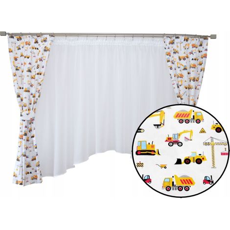 Tende, drappeggi, escavatore, giallo su bianco, set