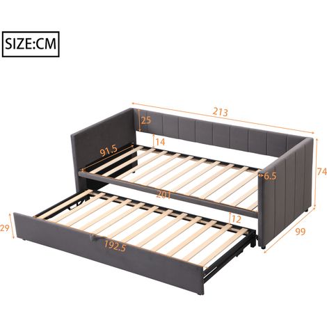 Canapé-lit rembourré extensible 90/180200 cm avec sommiers à lattes, lit multifonction en velours doux pour la peau, gris, ancien SKU LDU00058AAE (1/5)