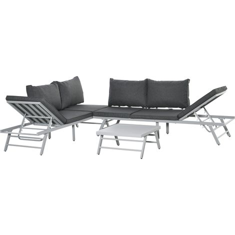 Outsunny 3 Pcs Garden Seating Set w/ Sofa Lounge Table Outdoor Patio Furniture (1/5)