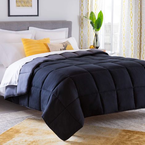 Linenspa Trapunta in Microfibra – Piumino 4 Stagioni – ultra morbido – Piumone Singolo (155 x 220 cm) – Nero/Grafite (1/5)