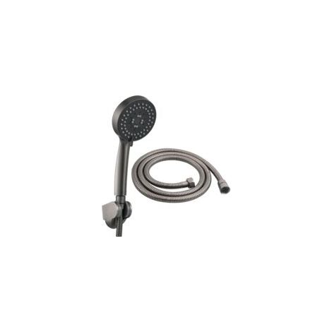 Conjunto de ducha con 5 modos de ahorro de agua, cabezal de ducha de mano de plástico con soporte y manguera, gris/negro ZVD - Crezuo (1/4)