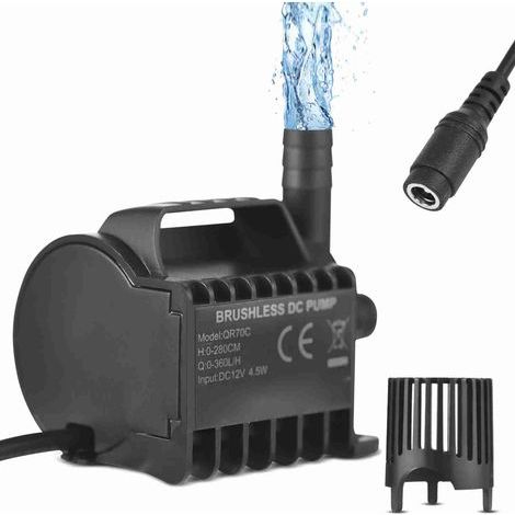 12V submersible water pump, small electric fountain 360 L/H with a maximum lift of 9.2 feet, 6.5-foot DC power cord and suction cup base, mini portable for aquariums, ponds, fish tanks, etc. (1/5)