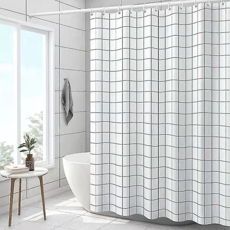 Rideau de douche PEVA blanc simple avec tringle télescopique renforcée offerte, 100x200 cm, sans motif, imperméable, sans PVC, accessoire salle de bain moderne (1/2)