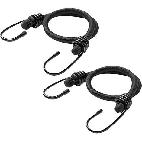 2 Pack Black Elastic Rope with Hooks, Elastic Ropes for Outdoor, Multi-Purpose, Camping, Bike Carrier 8mm x 60cm (1/5)
