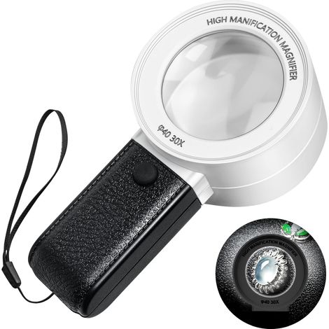 Loupe de bijoutier grossissante 30X avec 3 LED et lumière UV - Lentilles anti-rayures - Haute clarté - Pour diamants, bijoutiers, pièces de monnaie, timbres (1/5)