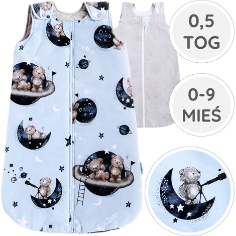 BabyU, Saco de dormir de verano para bebé, muselina de algodón ajustable, 0.5 TOG, 0-9 meses