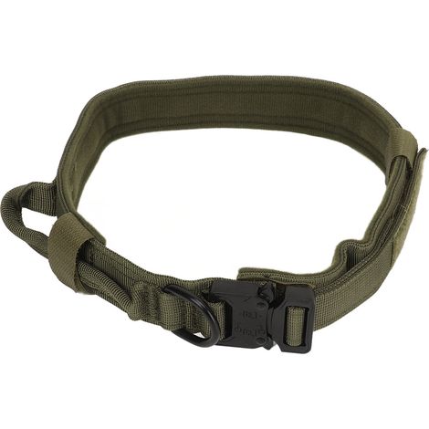 Verstellbares, sicheres und robustes Nylon-Hundehalsband mit Griff zur Kontrolle, ideal für Spaziergänge im Freien. Olivgrün, Größe L. (1/5)