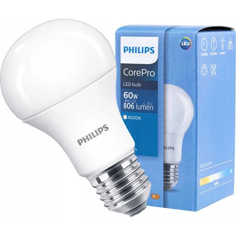 Bombilla gota LED Philips 8W E27 4000K 806 Lumen CORE60840G2