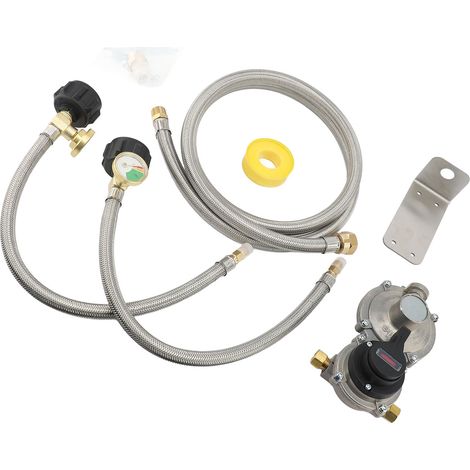 Régulateur de gaz à changement automatique à 2 étages avec tuyau en acier inoxydable de 18 pouces et ensemble RV de 1 4 pieds pour remorque de voyage et véhicule de Camping. (1/2)