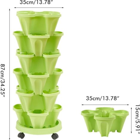 Maceta móvil con ruedas: Maceta portátil con ruedas para plantas de interior y jardín, fabricada en bloques de PP. (1/5)