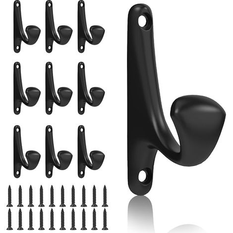 10 ganchos de pared, ganchos de metal resistentes para montaje en pared, fáciles de instalar, para entradas, baños, toallas, batas, mochilas y otros ganchos negros (1/5)