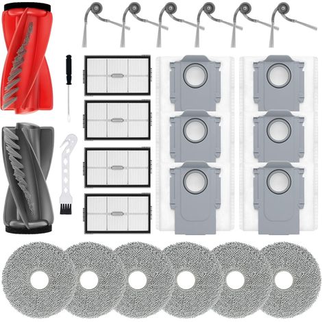 Zubehör für Roborock Saros 20/ Saros 10R/ Qrevo CurvX/Qrevo Curv 2 Pro Saugroboter Ersatzteile, 2 Hauptbürsten, 4 HEPA-Filter, 6 Wischpads, 6 Seitenbürsten, 6 Staubbeutel, 26 Stück