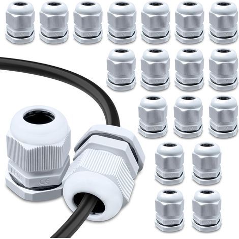 20 Stück M20 wasserdichte Kabelverschraubungen, IP68 Nylon wasserdichte Kabelverschraubungen, für Anschlusskasten, Verteilerkasten, Aufputz-Sicherungskasten, Wandverteilerblock (weiß)