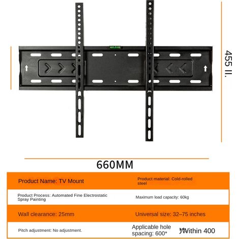Support mural TV universel LED LCD, support fixe pour écran plat, installation facile, compatible téléviseurs 32 à 75 pouces (1/5)