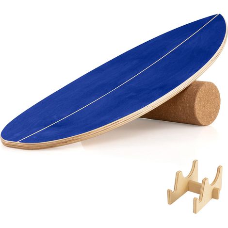 Balance Board Set mit Korkrolle, Birkenholz, Blau