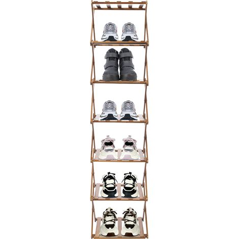 Étagère à chaussures en bambou pliable à 7 niveaux - Étagère à chaussures verticale pour salon, chambre à coucher (1/5)
