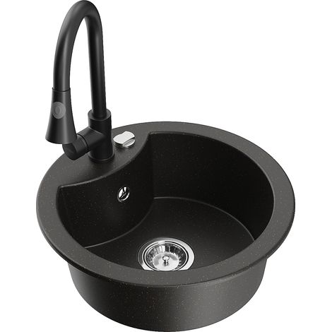 Mexen Diego Granitspüle 1-Becken mit Küchenarmatur Elia, Schwarz/Gold Metallic - 6512-75-670101-70 (1/5)