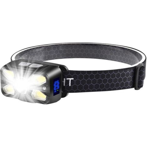 Lampe Frontale Led Ultra Puissante 2500LM, Lampe Frontale Rechargeable USB C avec Affichage de la Puissance, 7 Modes d'Eclairage, Angle Réglable à 45°, Mode de Détection, IPX5 Étanche, Camping/Urgence