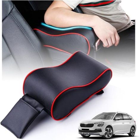Accoudoir central de voiture - - Noir avec bord rouge - Rangement intégré - Surface en PU - Imperméable (1/4)