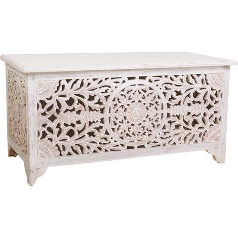 Baúl de madera artesanal blanco 102x48x50h cm