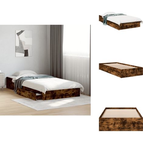 Cadre de lit avec tiroirs sans matelas chêne fumé 90x200 cm - Cadre De Lit - Lit Double - Meuble De Chambre - Rangement Sous Lit - Tiroir Lit (1/5)