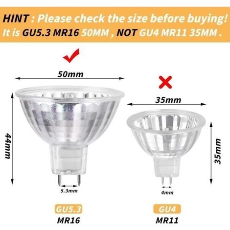 (Blanc chaud)Ampoules Halogènes - MR16 - 12V 50W - Blanc Chaud - Dimmable - 8 Pièces