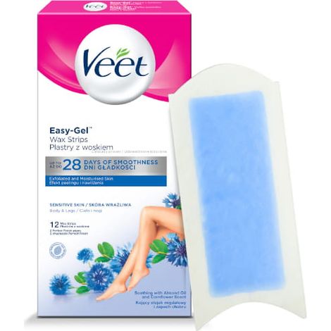 Bandes de cire Veet Easy-Gel - Peau sensible, 12 pièces.