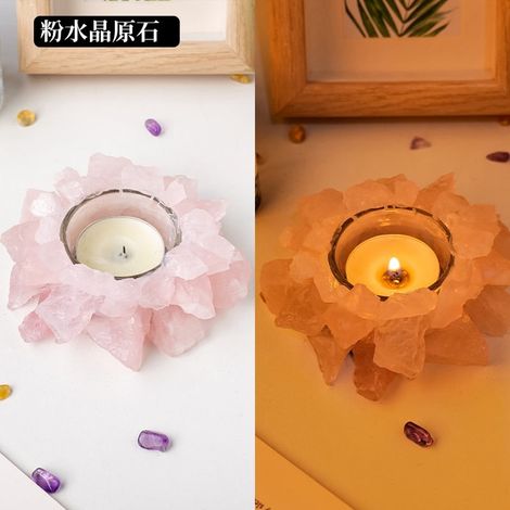 Support Pour Bougie En Pierre Naturelle - Quartz Brut Non Taillé - Pour Décoration Intérieure Méditation Yoga - 1 Pièce (1/3)