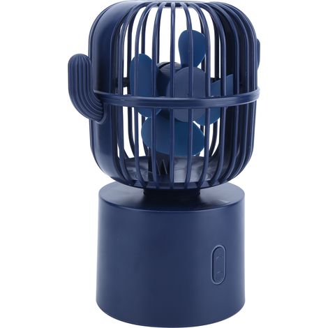 Mini ventilateur de bureau rechargeable par USB, portable, pour la maison, le bureau et les voyages. 3 vitesses réglables. Bleu. (1/5)