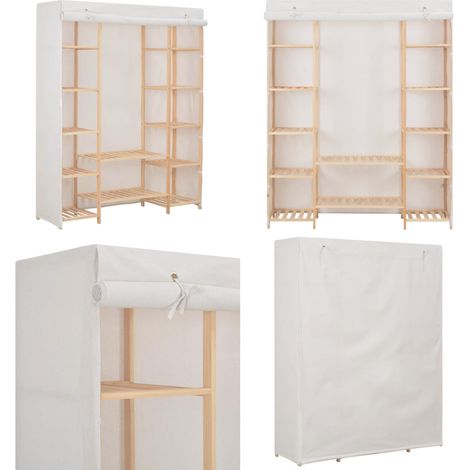 Kleiderschrank Weiß 135 x 40 x 170 cm Stoff - Stoffkleiderschrank - Holzkleiderschrank (1/5)
