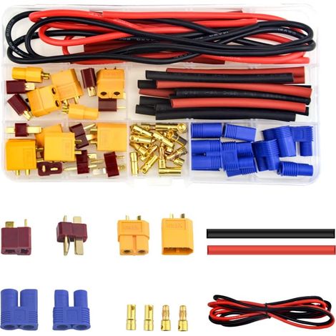 Lot de 62 connecteurs adaptateur T-Plug EC3 XT60 mâle et femelle avec fil en silicone et tube thermorétractable de rechange pour moteur de batterie RC ESC Lipo (1/5)