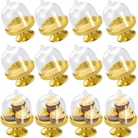 Dailygoods Mini Kuchenständer, 12 teilig Goldener Kuchenständer Kunststoff Muffinständer 5 x 5 x 7 cm Transparenter Deckel Elegantes Design (1/5)